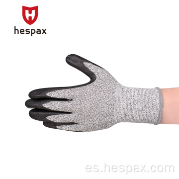 Hespax Guantes de trabajo de parto nitrilo duradero anti -corte recubierto